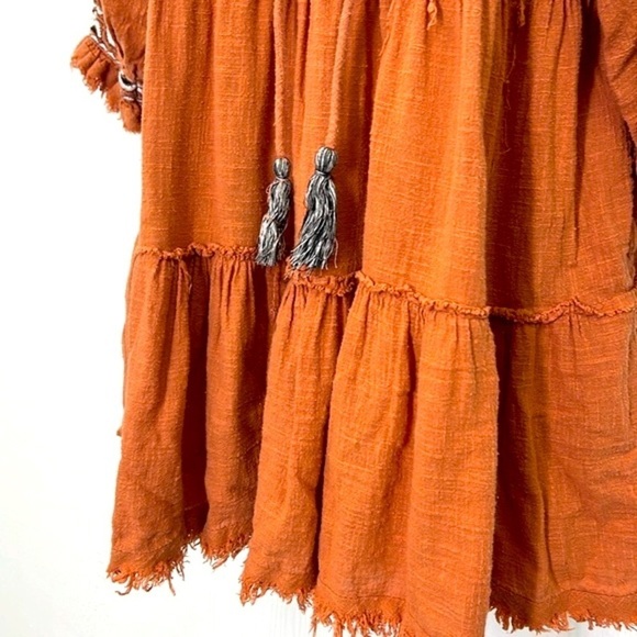 Free People - Dream Weaver Boho Frayed Terracotta 3/4 Sleeve Pocket Blouse Small - Picture 9 of 15